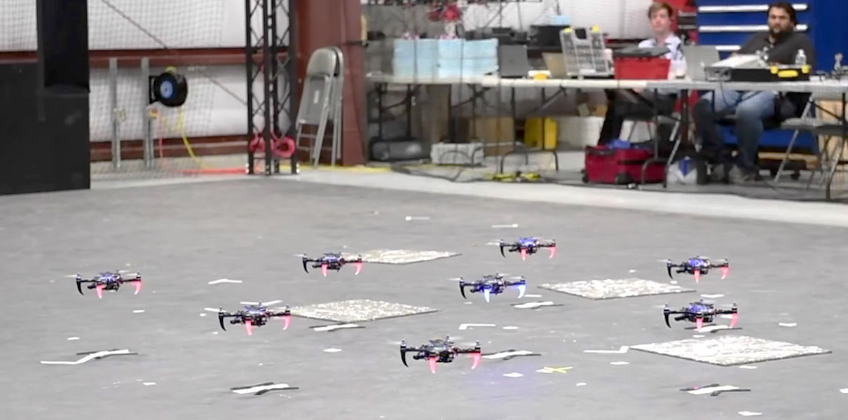 Quadcopters taught to fly in flocks without GPS