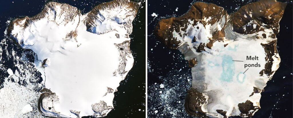 Wie viel Schnee schmolz wegen der Rekord-hohen Temperatur in der Antarktis?