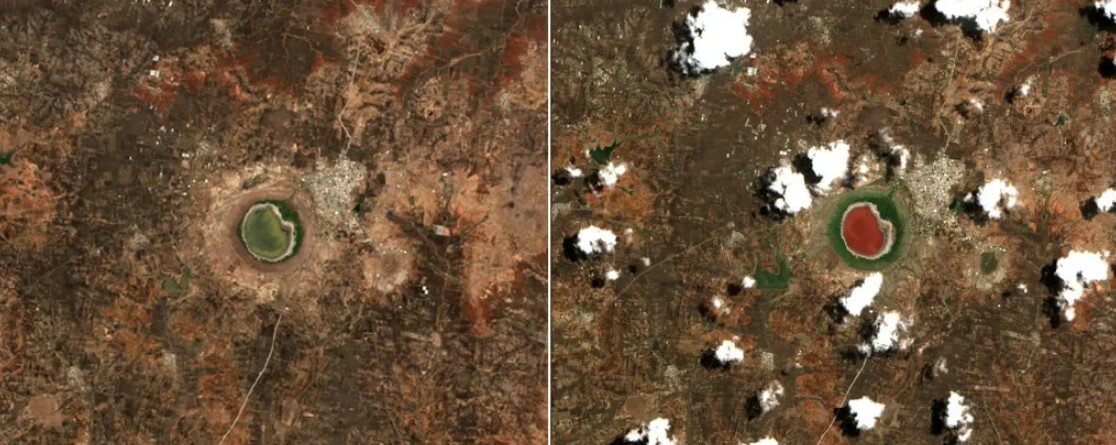 ¿Por qué метеоритное lago en la india bruscamente поменяло su color?